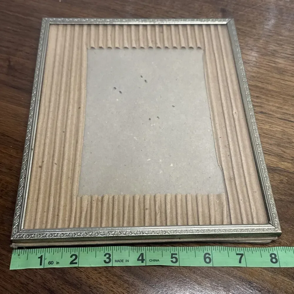 Vintage Metal Picture Frame Glass Easel Gold Tone Ornate Design 8x10 MCM Decor